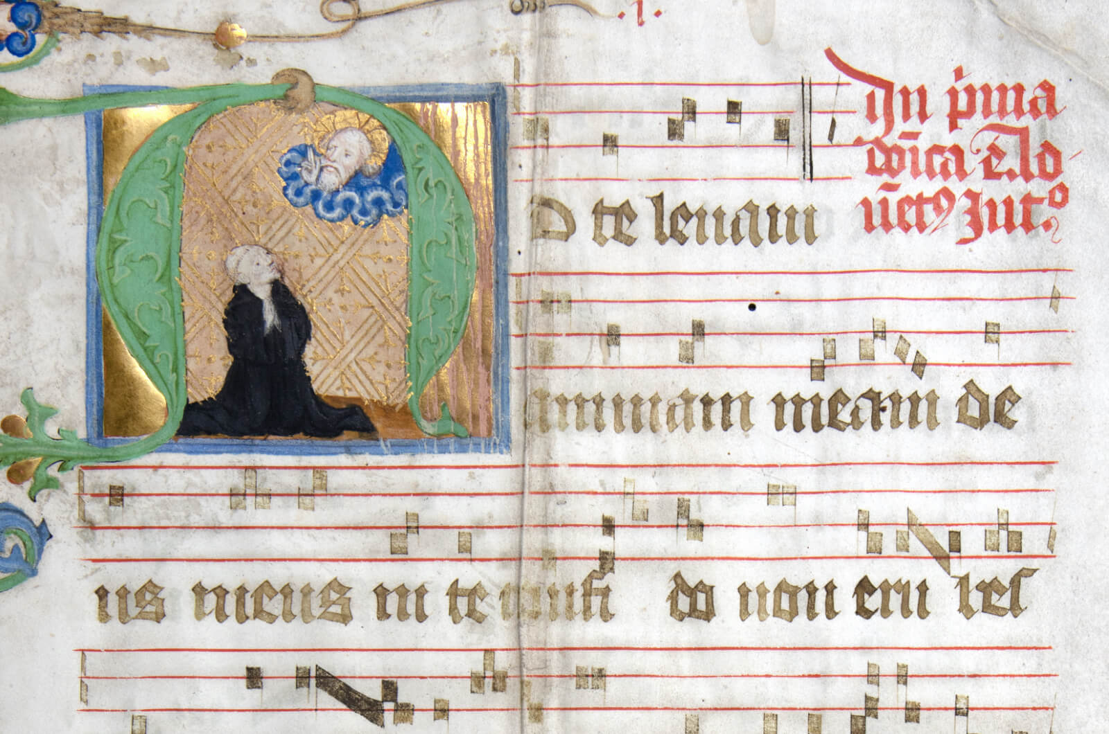 양피지에 손으로 쓴 성가 악보(15세기) 이미지